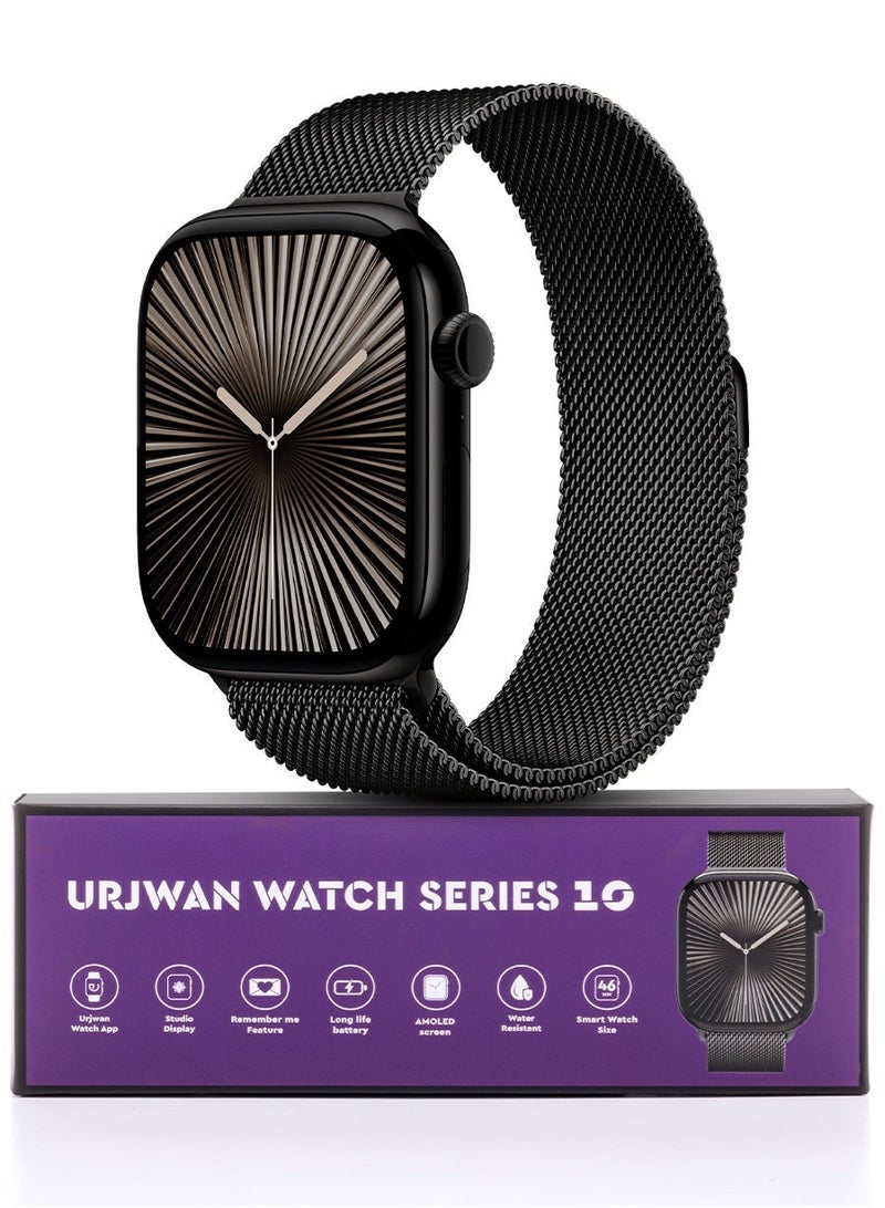 Urjwan Smartwatch Series 10 Black 46mm: AMOLED Ultra-Clear Display, Photo Display Feature, Exclusive App, “Remember You” instance messaging, Slimmer Design with Reduced Bezels, New Colors with Extra Strap, Call & Notification Support. - Image 1
